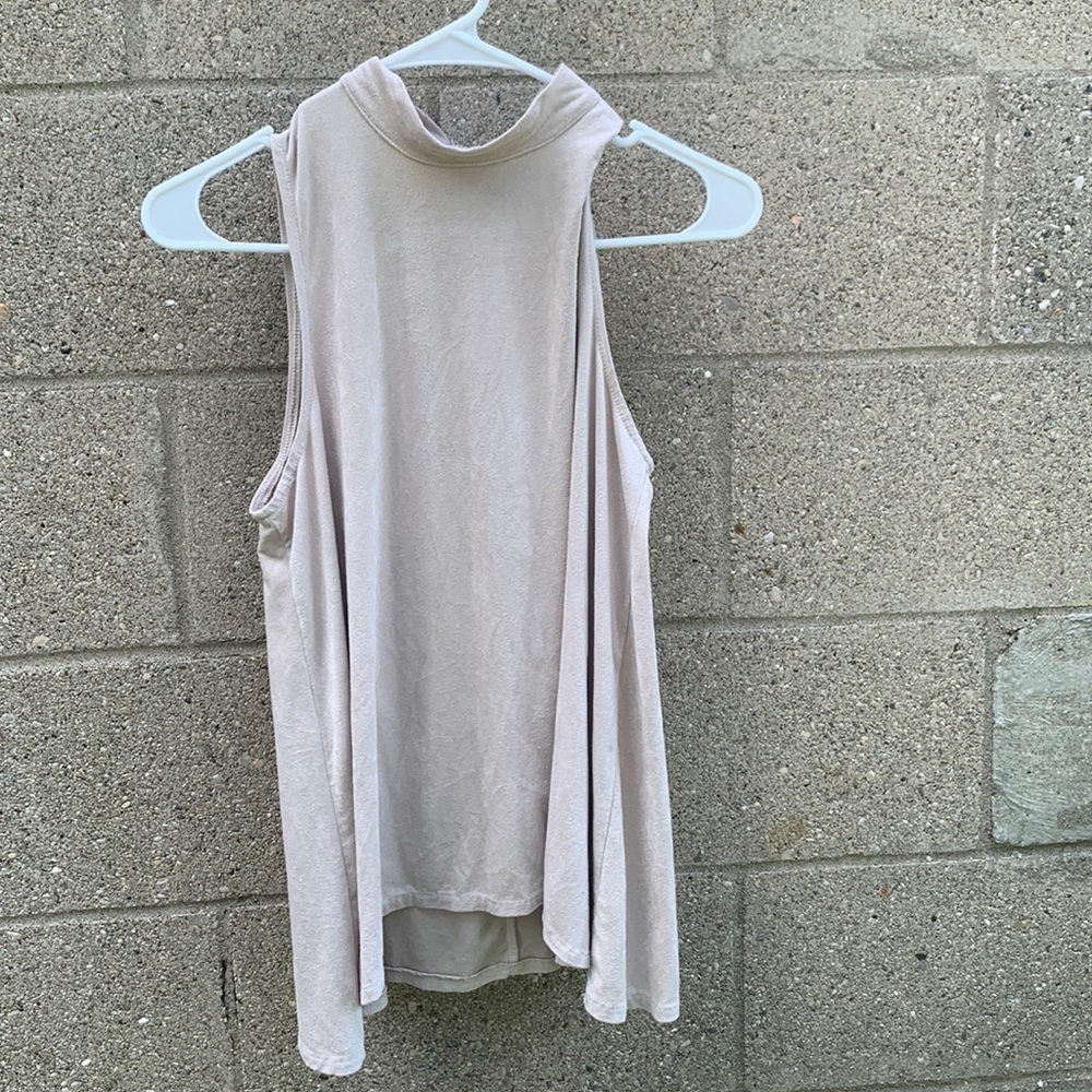 Cream Swede sleeveless Turtle neck tank with zipper, Sana Souci, size Medium